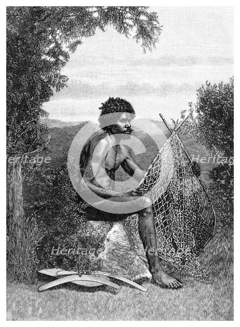 'Blackfellow Mending His Net', Australia, 1886. Artist: Unknown