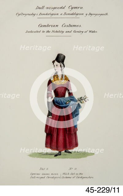 Cambrian Welsh Costume print no. 11, c1830s-1850s. Creator: Lady Llanover.