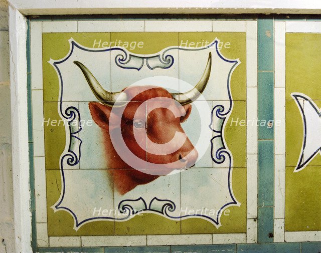 Tiles from A Scarratt, Butcher's, 47 High Street, Ilfracombe, Devon, July 2000. Artist: M Hesketh Roberts