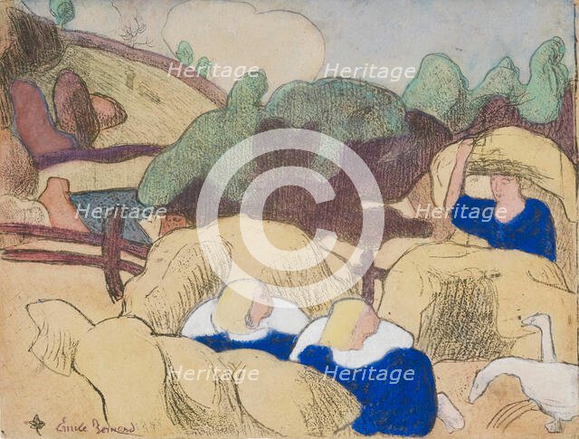 Femmes faisant les foins (Women Making Haystacks), 1889. Creator: Emile Bernard.