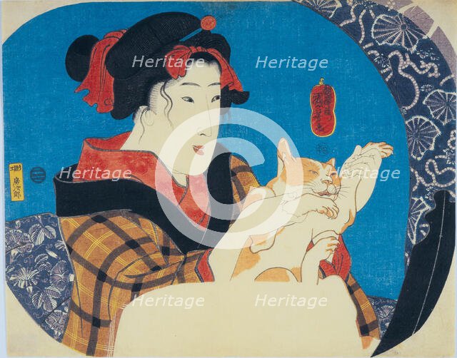 Girl Playing with Cat, c1845. Creator: Kuniyoshi, Utagawa (1797-1861).