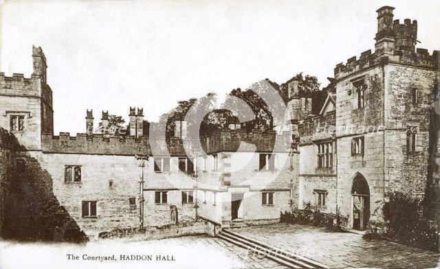 Courtyard of Haddon Hall, near Bakewell, Derbyshire, c1918. Artist: Unknown