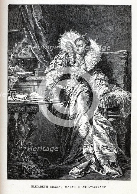 Elizabeth signing Mary's death warrant, 1882. Artist: Benczúr, Gyula (1844-1920)