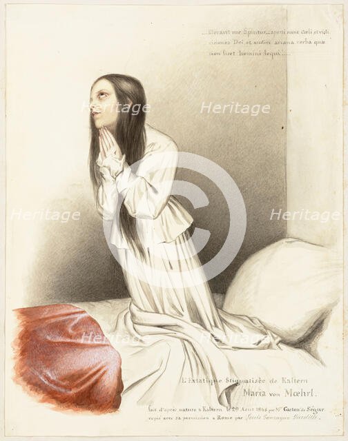 Maria von Moehrl, a girl with stigmata on her hands, 1840s. Creator: Louis Gaston Adrien de Segur.