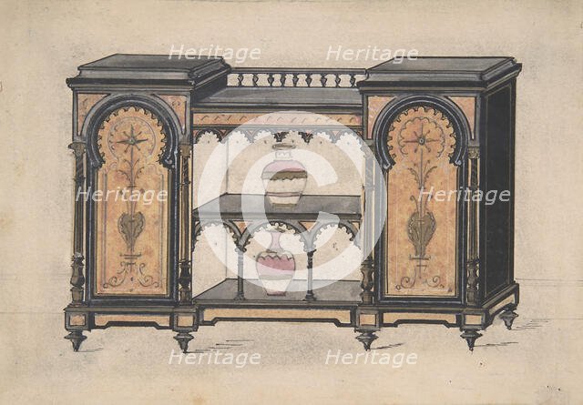 Design for a Cabinet with Two Central Shelves and Arched Doors, 19th century. Creator: Anon.