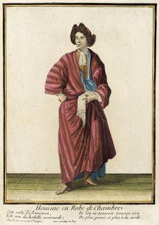 Recueil des modes de la cour de France, 'Homme en Robe de Chambre', 1676. Creators: Nicolas Bonnart, Jean-Baptiste Bonnart.