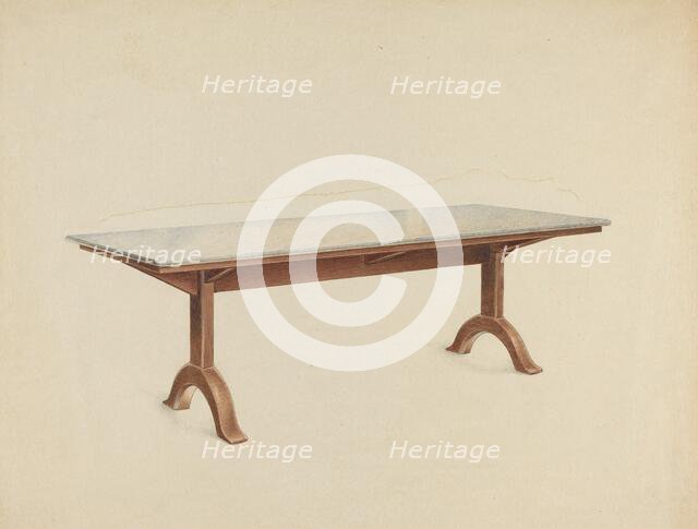 Shaker Dining Table with Marble Top, c. 1953. Creator: John W Kelleher.