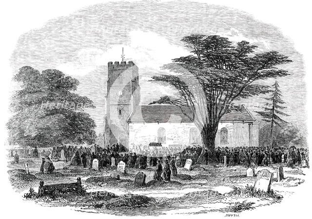 Exterior of the Church at Drayton Bassett, (funeral of Sir Robert Peel), 1850. Creator: Unknown.