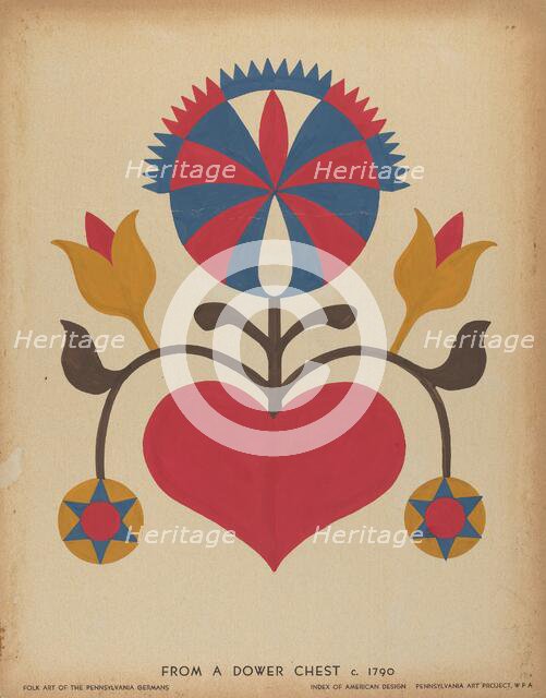 Drawing for Plate 13: From the Portfolio "Folk Art of Rural Pennsylvania", c. 1939. Creator: Unknown.