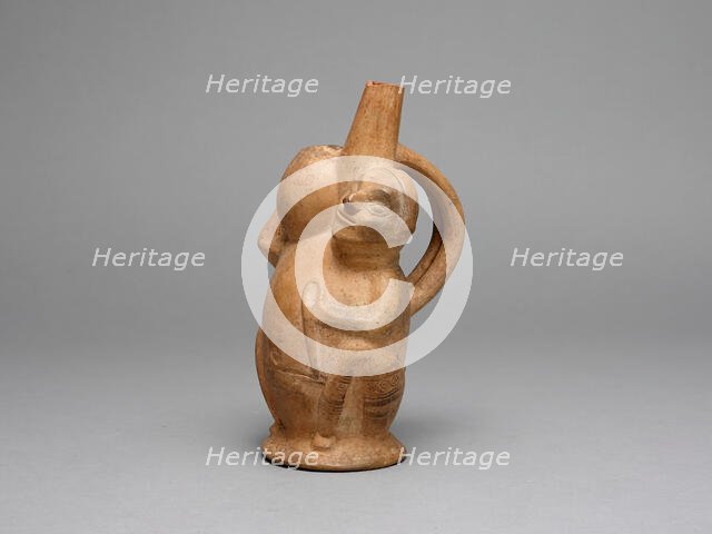 Handle Spout Vessel in the Form of a Seated Man Carrying a Jar, A.D. 700/1000. Creator: Unknown.