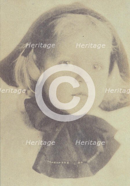 Young girl with a hat tied with a large bow, head-and-shoulders portrait, facing front, c1900. Creator: Eva Watson-Schutze.