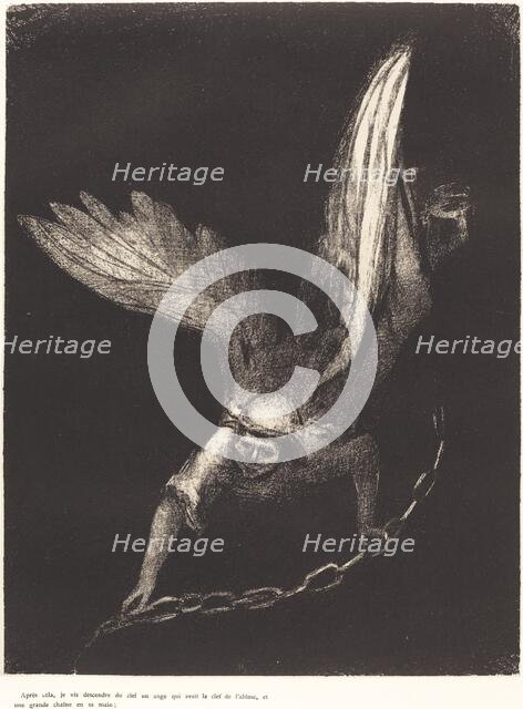Apres cela je vis descendre du ciel un ange qui avait la clef de l'abime, et une grande..., 1899. Creator: Odilon Redon.