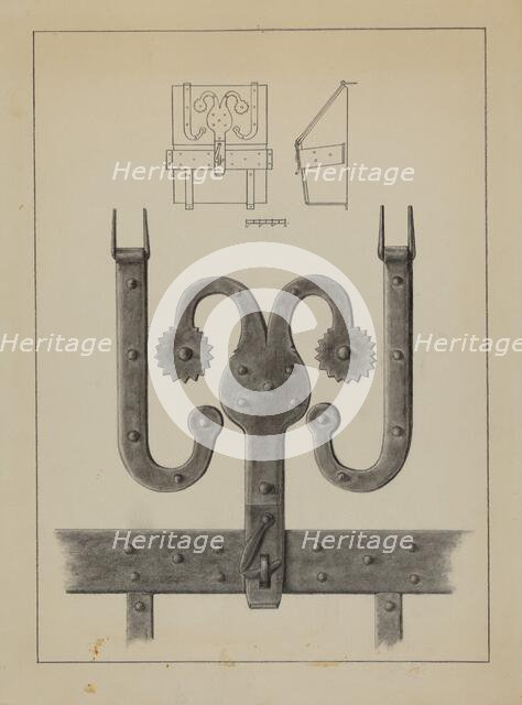 Hinges and Hasp on a Conestoga Wagon Tool Box, c. 1937. Creator: Unknown.