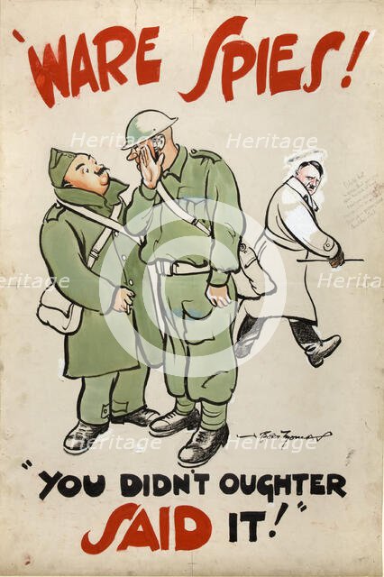 'Ware spies! You didn't oughter said it', careless talk World War II poster, 1939-1946. Creators: Central Office of Information, Bert Thomas.