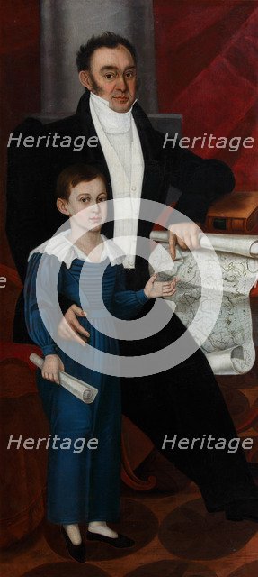 Portrait of Konstantin Rogal-Levitsky with Son Philipp, c. 1830. Artist: Anonymous  