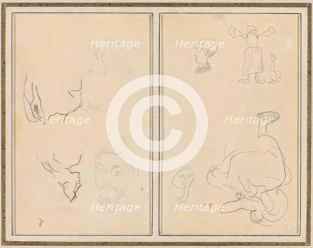 Head of a Man with a Study of His Back; Various Sketches with a Peasant...[recto], 1884-1888. Creator: Paul Gauguin.