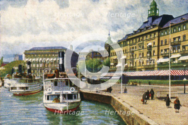 Steamboat at the quay by the Grand Hotel, Stockholm, c1928. Creator: Unknown.
