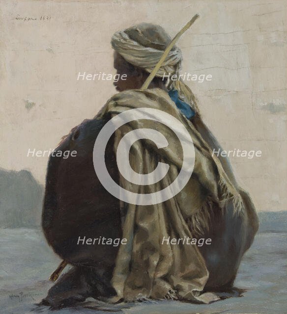 Luxor, seated Arab, three-quarters turned away, 1891. Creator: Henry Brokman.