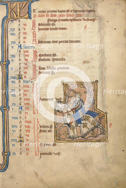 May Calendar Page; Hawking; Psalter, mid-1200s. Creator: Unknown.