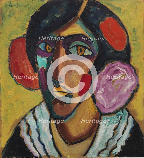 Woman's head with flowers in her hair, c. 1913. Creator: Javlensky, Alexei, von (1864-1941).