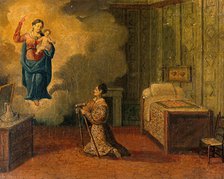 Votive picture: a woman kneeling with crutches, praying to the Virgin and Child. Creator: Unknown.