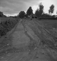 Dirt road, earth is red-colored clay mud, Granville County, North Carolina, 1939. Creator: Dorothea Lange.