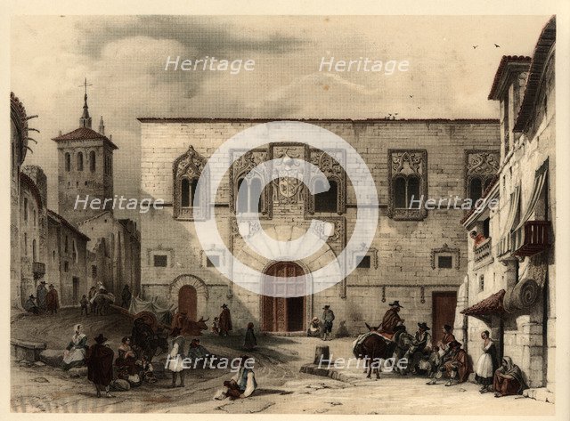 Momos Square in Zamora with scenes of daily life and types of the time.