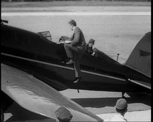 American Aviator Charles Augustus Lindbergh and His Wife Anne Morrow Lindbergh Embarking..., 1930s. Creator: British Pathe Ltd.