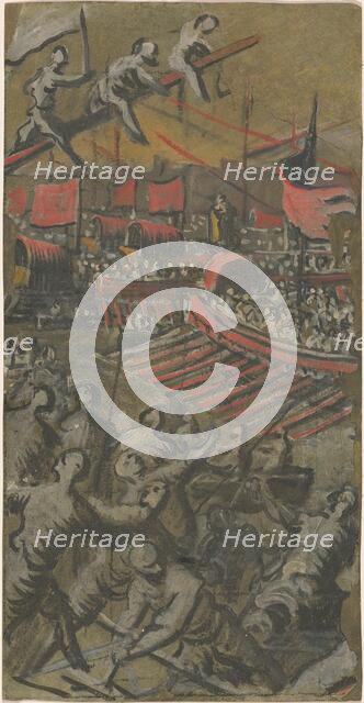 Venetian Ships Attacking Constantinople, 1598/1605. Creator: Domenico Tintoretto.