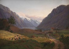 View of Odda at the Sor Fjord in Hardanger, Norway. Morning Light, 1836. Creator: Louis Gurlitt.
