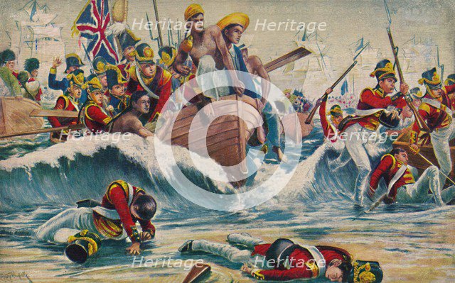 'The Somerset Light Infantry. The Desperate Landing at Aboukir Bay', 1801, (1939). Artist: Unknown.
