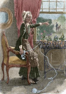 Bettsy Trotwood, from the novel "David Copperfield" (1849) by Charles Dickens, 1898.  Creator: Unknown.