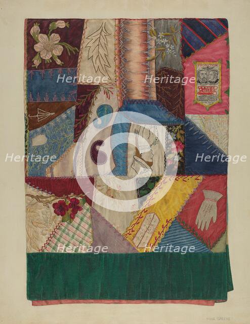 Crazy Quilt (Section of), c. 1939. Creator: Mina Greene.