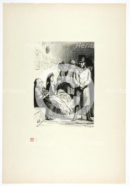 Un bureau d'attente d'omnibus, from Tirage Unique de Trente-Six Bois, 1862, printed 1920. Creator: Charles Maurand.