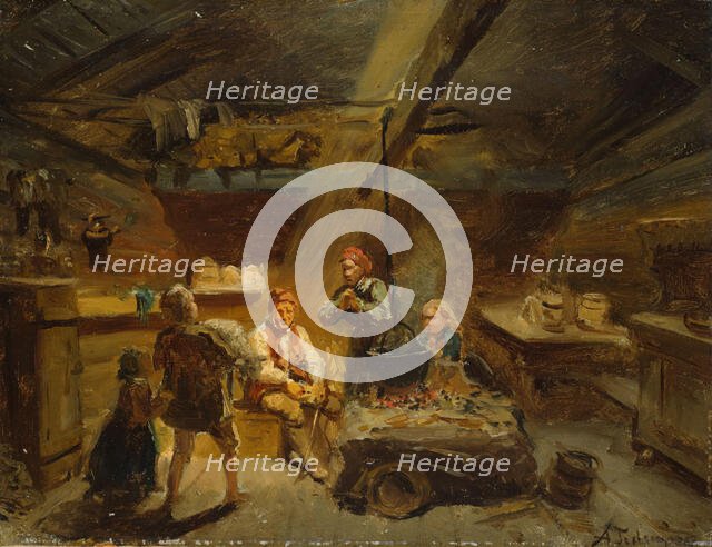 A Boy bringing Home a sick Lamb, probably 1864. Creator: Adolph Tidemand.