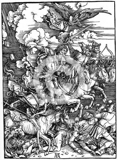 'The Four Horsemen of the Apocalypse', 1498, (1936).  Creator: Albrecht Durer.