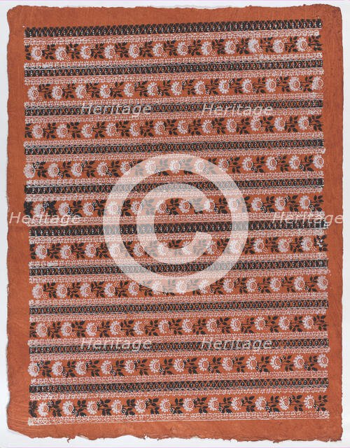 Sheet with ten borders with floral patterns on orange background, la..., late 18th-mid-19th century. Creator: Anon.