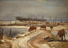 Watering the Cattle on a Winter's Day, 1848. Creator: Johan Thomas Lundbye.