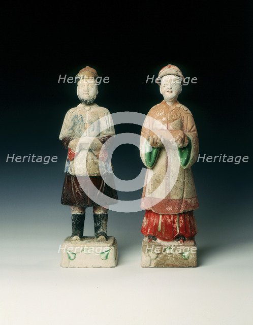Pottery figures of a mandarin and lady, early Qing dynasty, China, 17th century. Artist: Unknown