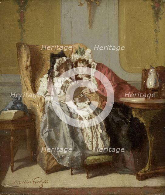 Two Ladies Examining a Little Painting, 1866. Creator: Alexander Hugo Bakker Korff.