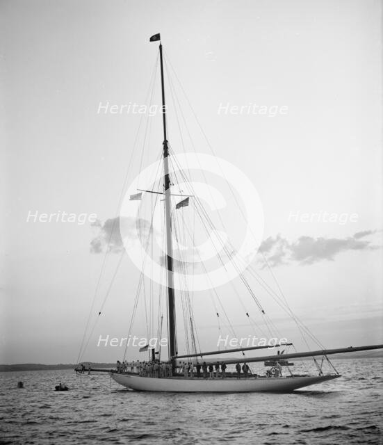 Victorious Columbia at mooring in the horseshoe after race of Oct. 4, 1901... Creator: Unknown.