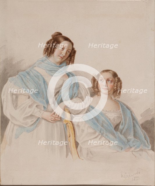 Portrait of Sisters Countesses Antonina Dmitrievna (1813-1891) und Lidia Dmitrievna (1815-1882) Blud Artist: Sokolov, Pyotr Petrovich (1821-1899)