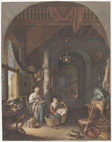 Interior with mother and children, 1799-1856. Creator: Abraham Lion Zeelander.