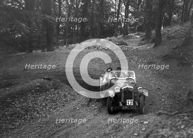Austin 7 with Arrow body, B&HMC Brighton-Beer Trial, Fingle Bridge Hill, Devon, 1934. Artist: Bill Brunell.