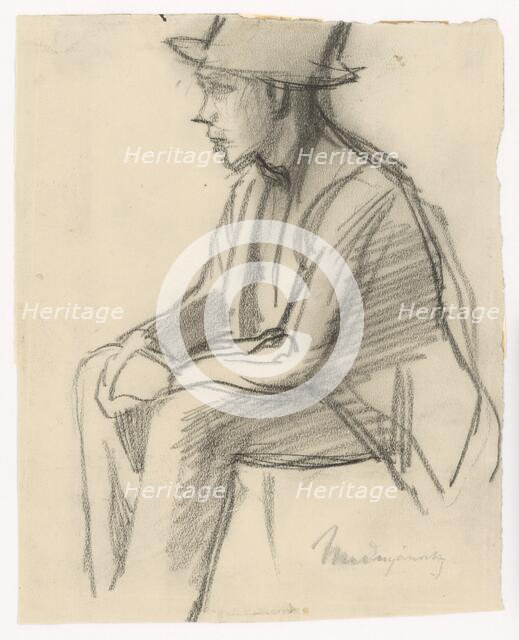 Study of a seated man in a hat, around 1900. Creator: Ladislav Mednyanszky.