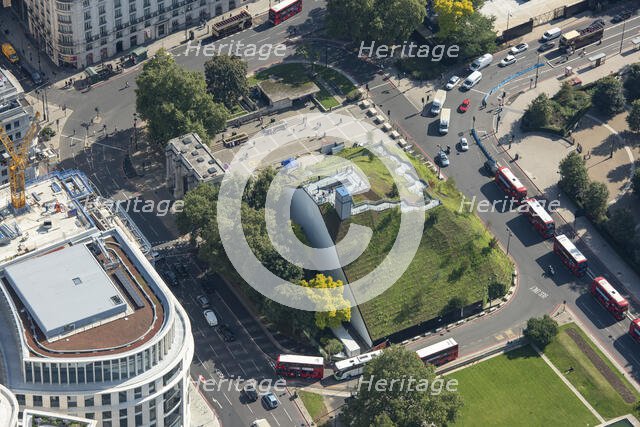 Marble Arch Mound, a temporary installation to offer views over Hyde Park, Westminster, London, 2021 Creator: Damian Grady.
