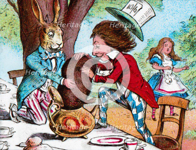 'The Mad Hatter and the March Hare trying to put the Dormouse into a teapot', c1910. Artist: John Tenniel.