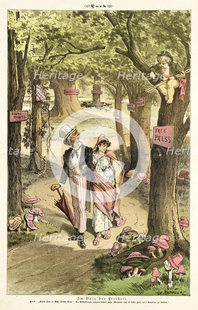 Cartoon from Puck, between 1880 and 1889. Creators: Joseph Keppler, Bernhard Gillam.