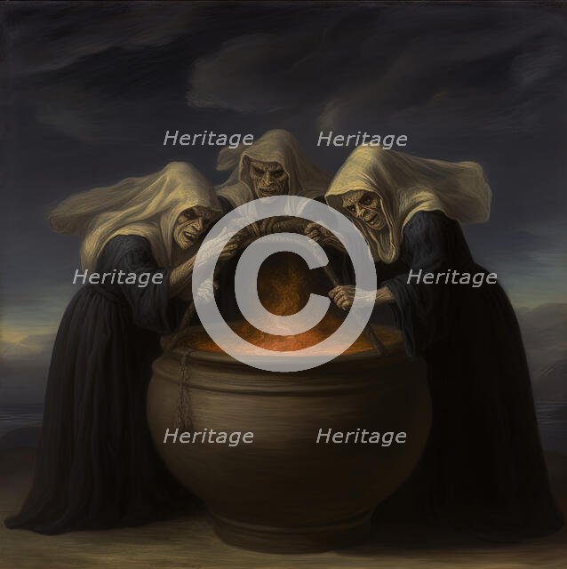 AI IMAGE - The witches from "Macbeth", 2023.  Creator: Heritage Images.