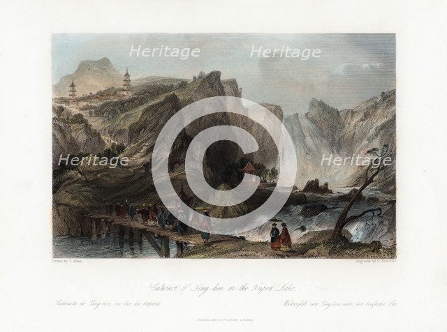'Cataract of Ting-hoo, on the Tripod Lake', China, c1840.Artist: Edward Paxman Brandard
